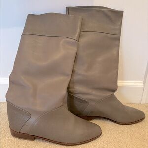 NIB grey Italian leather knee high boots - 10N